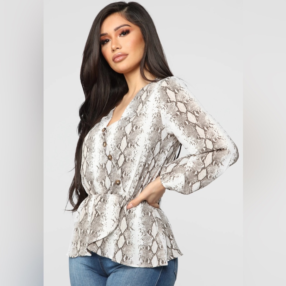 Snakeskin Print Button-Up Blouse